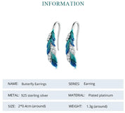 925 Sterling Silver Blue Feathers Earrings