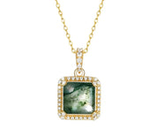 925 Silver 9*9mm Natural Moss Agate Pendant Chain