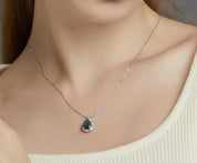 925 Silver Water Drop Moss Agate Pendant Necklace