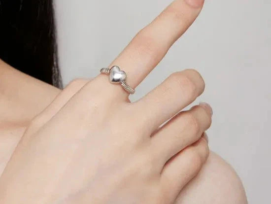 925 Sterling Silver Heart-shaped Chain Ring