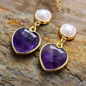 Natural Gemstone Heart-Shaped  Choker Necklace & Stud Earrings