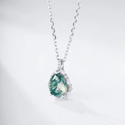 925 Silver Water Drop Moss Agate Pendant Necklace