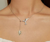 925 Sterling Silver Bird Leaf Pendant Necklace
