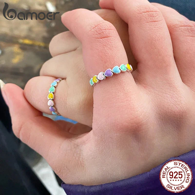 925 Sterling Silver Rainbow Heart Ring