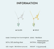 925 Sterling Silver Bird Leaf Pendant Necklace