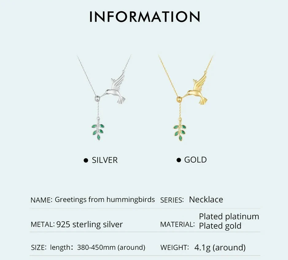 925 Sterling Silver Bird Leaf Pendant Necklace