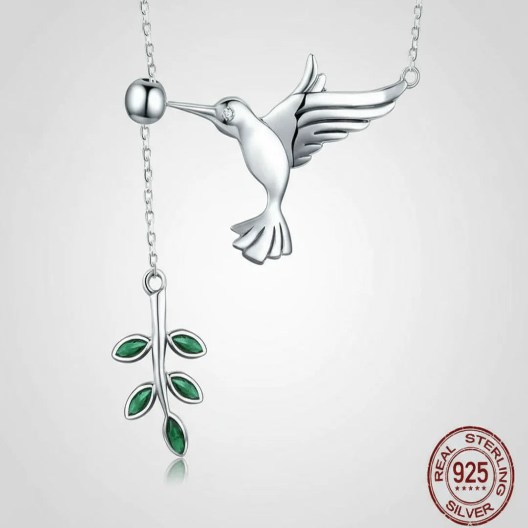 925 Sterling Silver Bird Leaf Pendant Necklace
