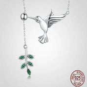925 Sterling Silver Bird Leaf Pendant Necklace