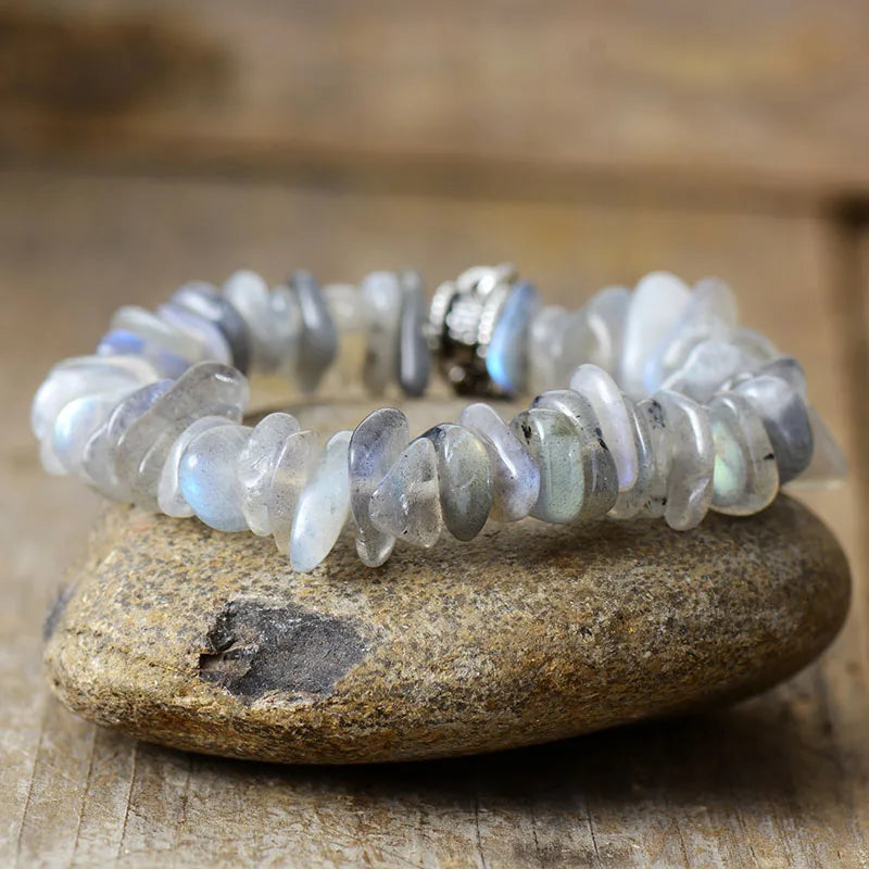 Natural Labradorite Heart Charm Stretch Gemstone Bracelet