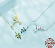 925 Sterling Silver Bird Leaf Pendant Necklace