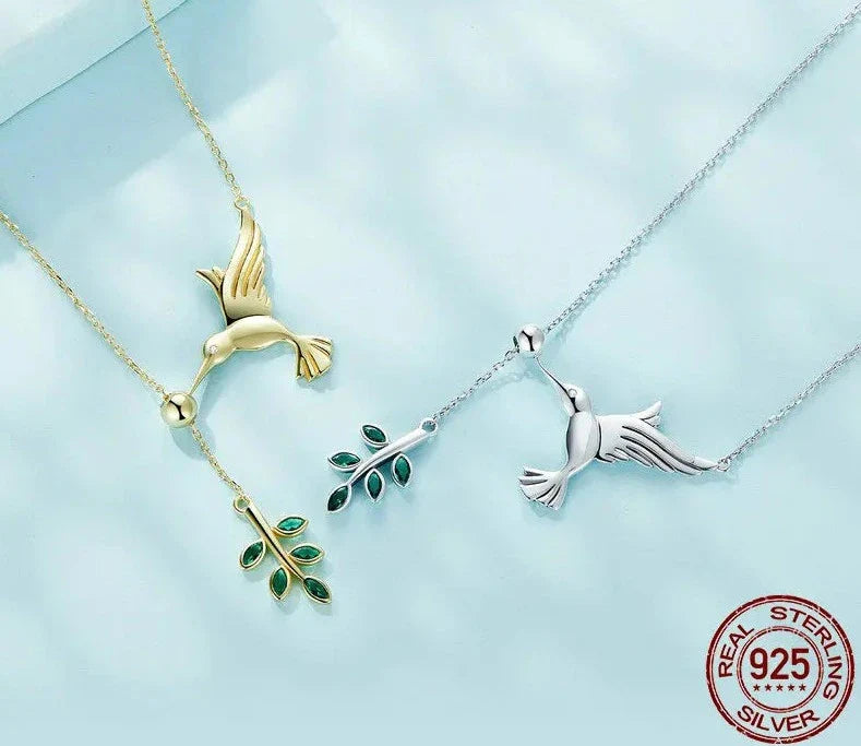 925 Sterling Silver Bird Leaf Pendant Necklace