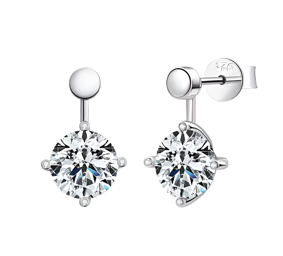 925 Silver 8MM 2CT Moissanite Diamond Two Way Earrings