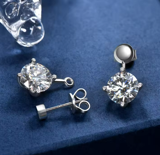 925 Silver 8MM 2CT Moissanite Diamond Two Way Earrings