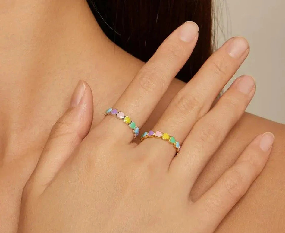 925 Sterling Silver Rainbow Heart Ring