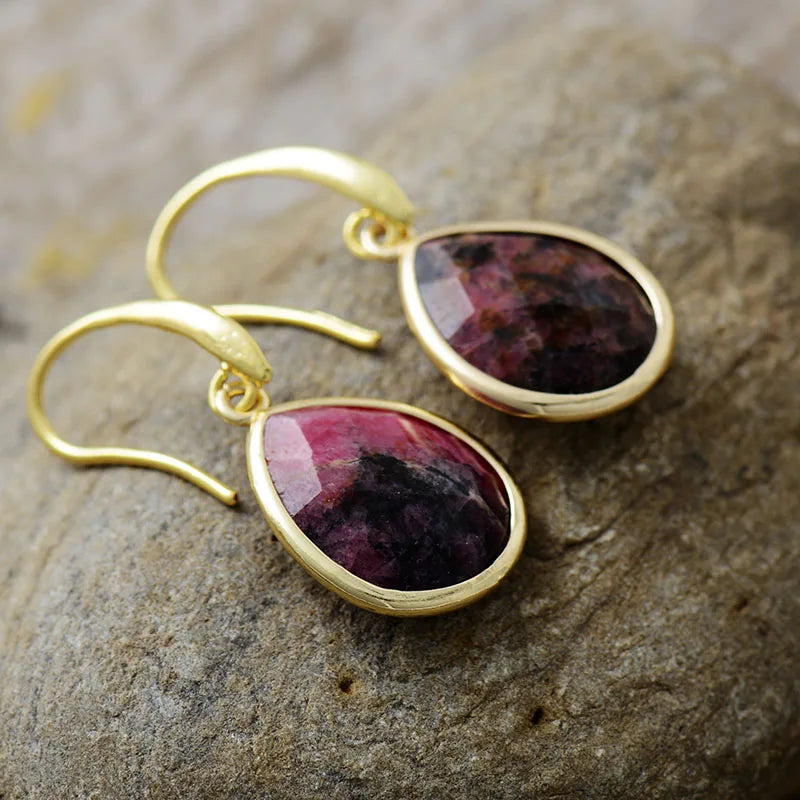 Natural Gemstone Labradorite Teardrop Earrings