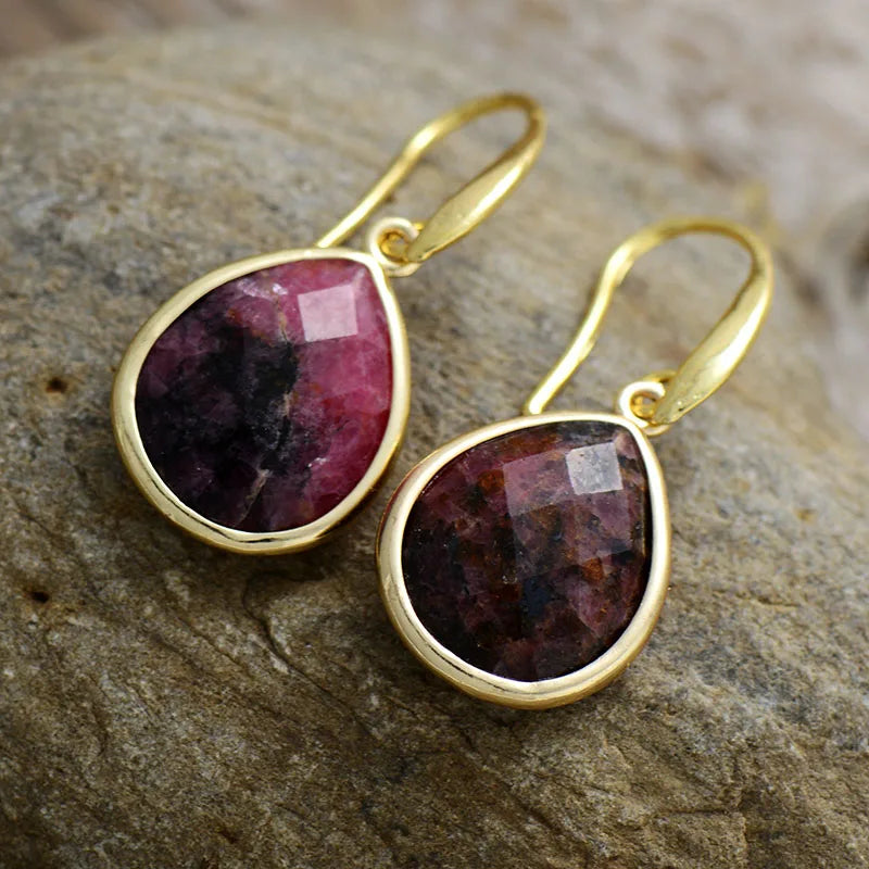 Natural Gemstone Labradorite Teardrop Earrings