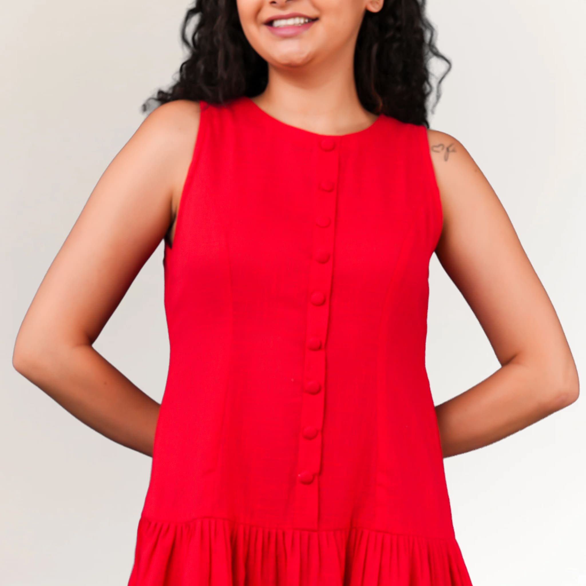 Sleeveless red cotton A-line mini dress