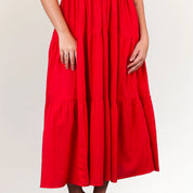 Red Cotton Midi Dress for Women