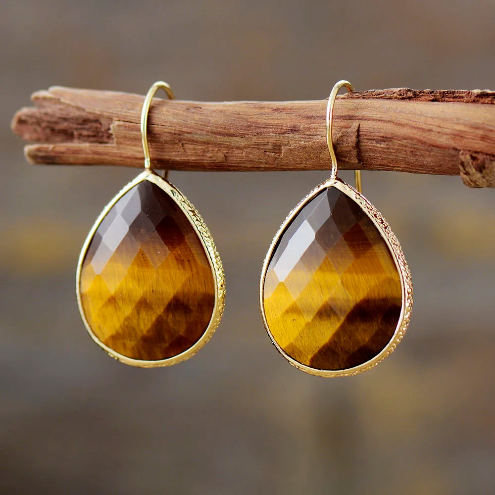 Tiger Eye Teardrop Dangle Earrings