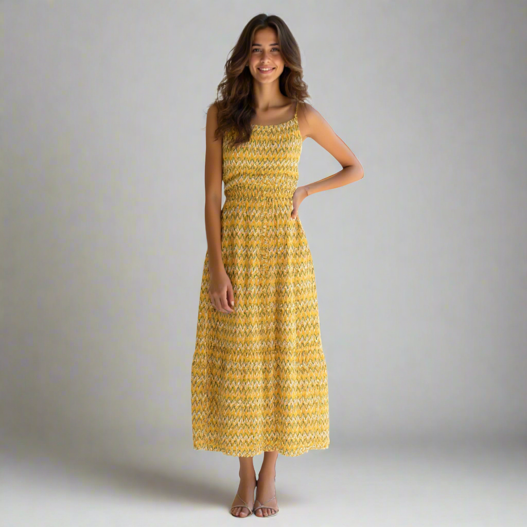Boho chevron print cotton maxi dress for summer wear