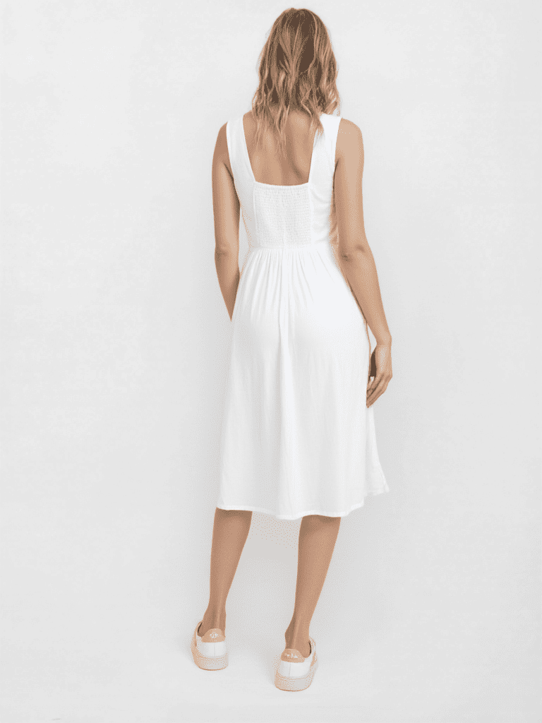White cotton midi sundress women breathable casual outfit