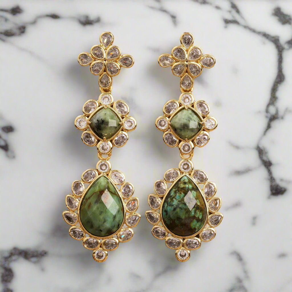 Gemstone CZ Dangle Earrings