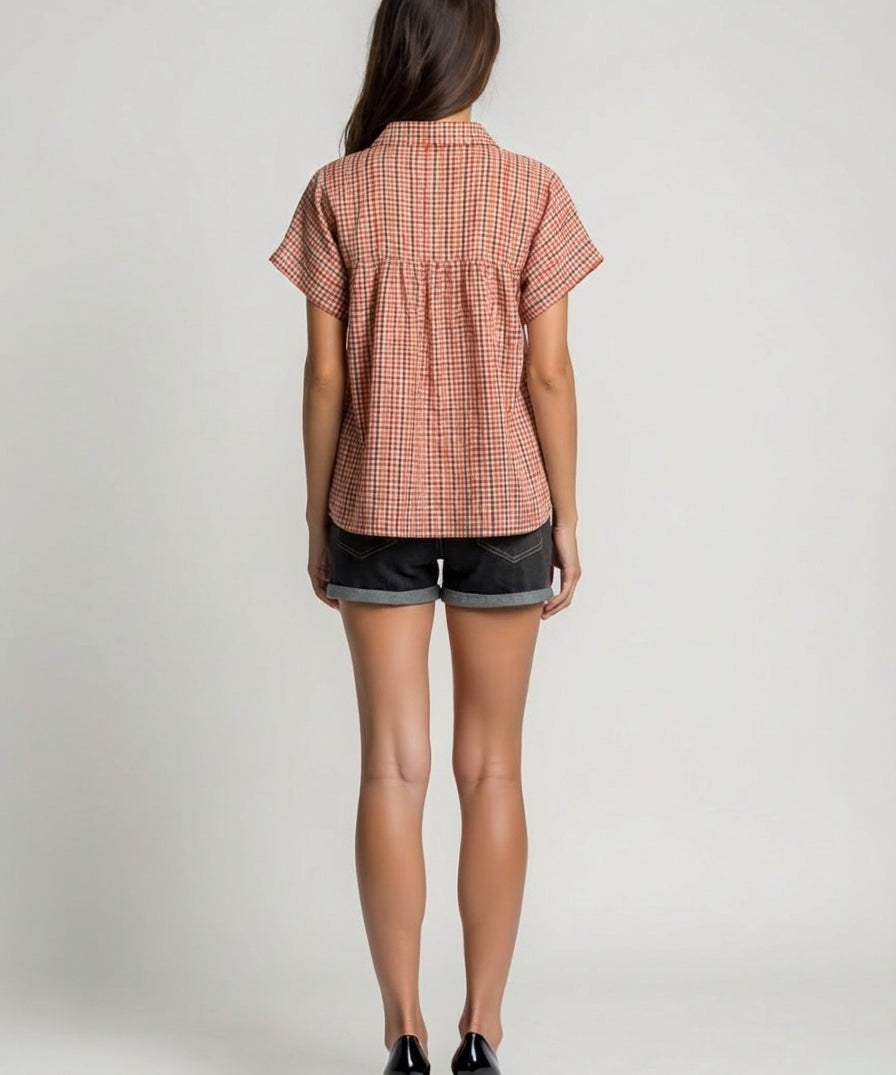 Artisanal handwoven plaid cotton short length shirt out fit of the day