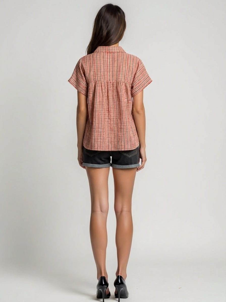 Artisanal handwoven plaid cotton short length shirt out fit of the day