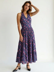 Woman wearing a floral dress moonlight ripples