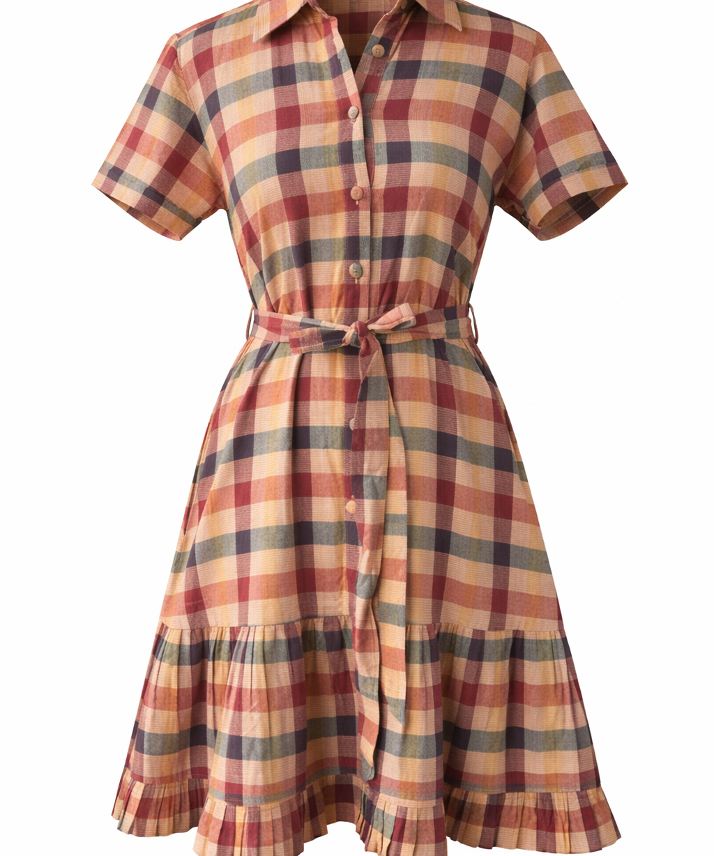Handwoven cotton shirt dress with matching tie belt