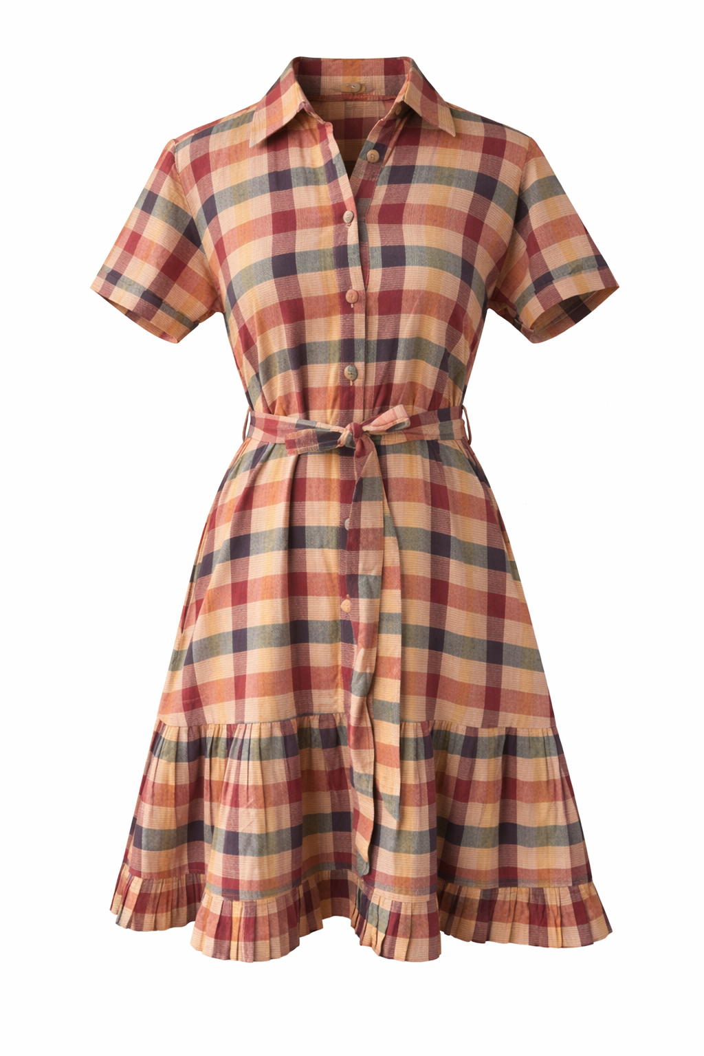 Handwoven cotton shirt dress with matching tie belt