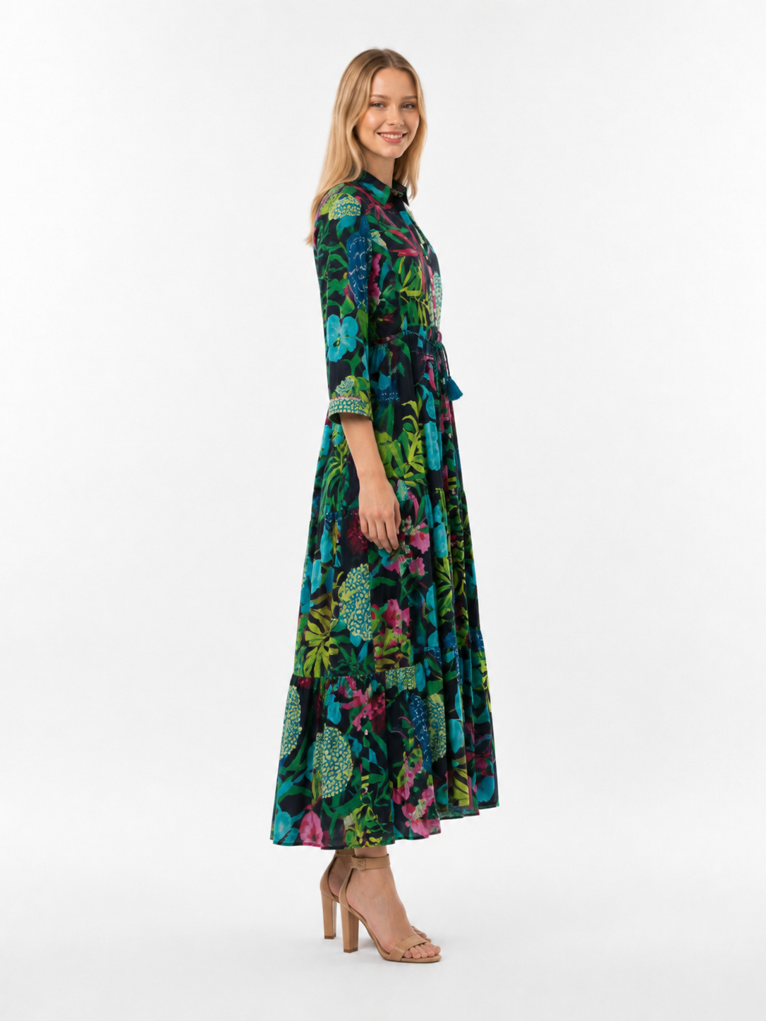 Floral Tropical Print Maxi Dress | Women's Boho Summer Shirt Dress | Vacation Dress