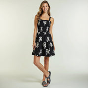 Black and white floral smocked summer sundress