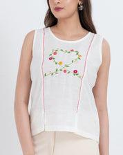 Floral embroidered boho tank top with heart vine design