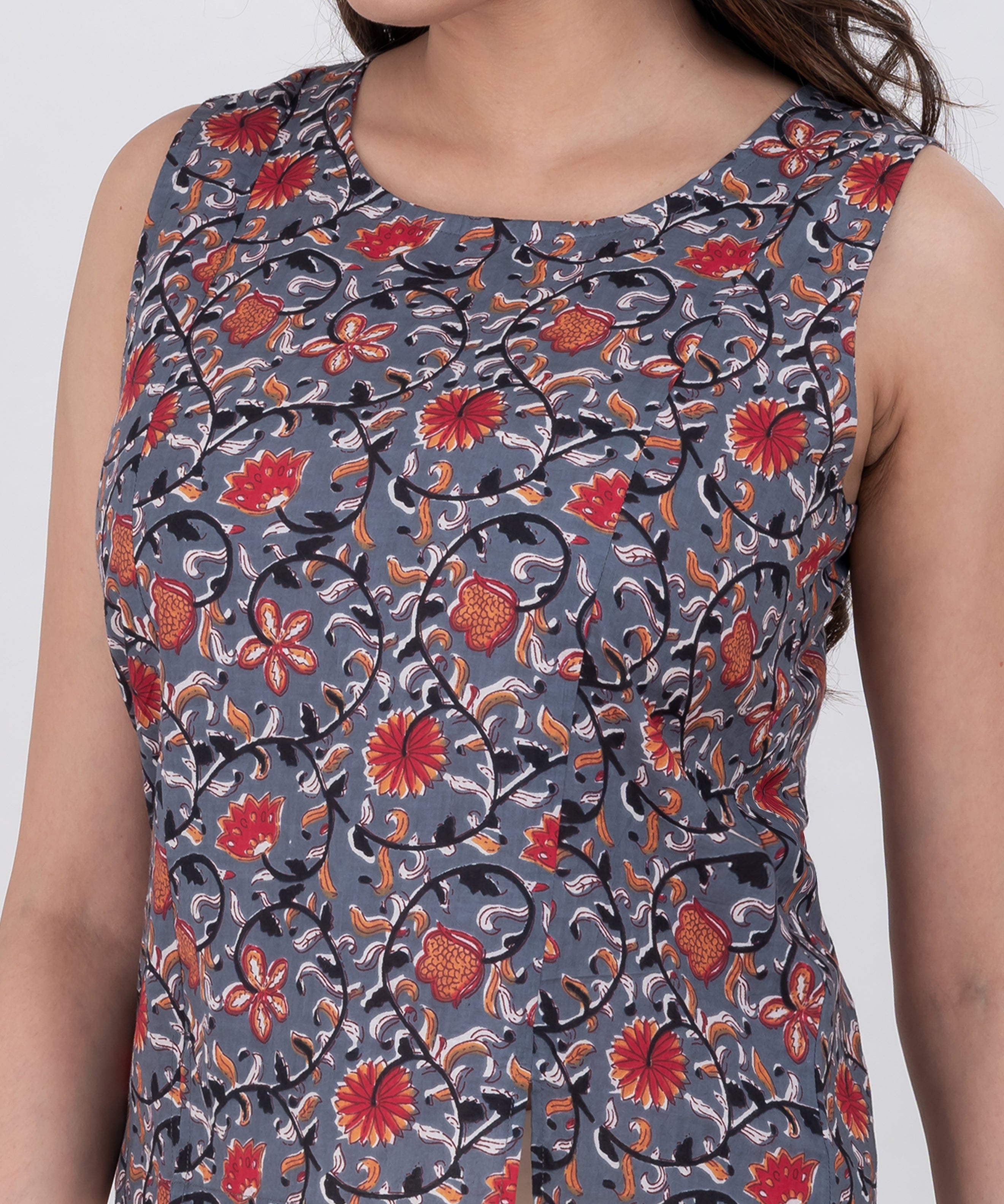 boho cotton sleeveless floral blouse