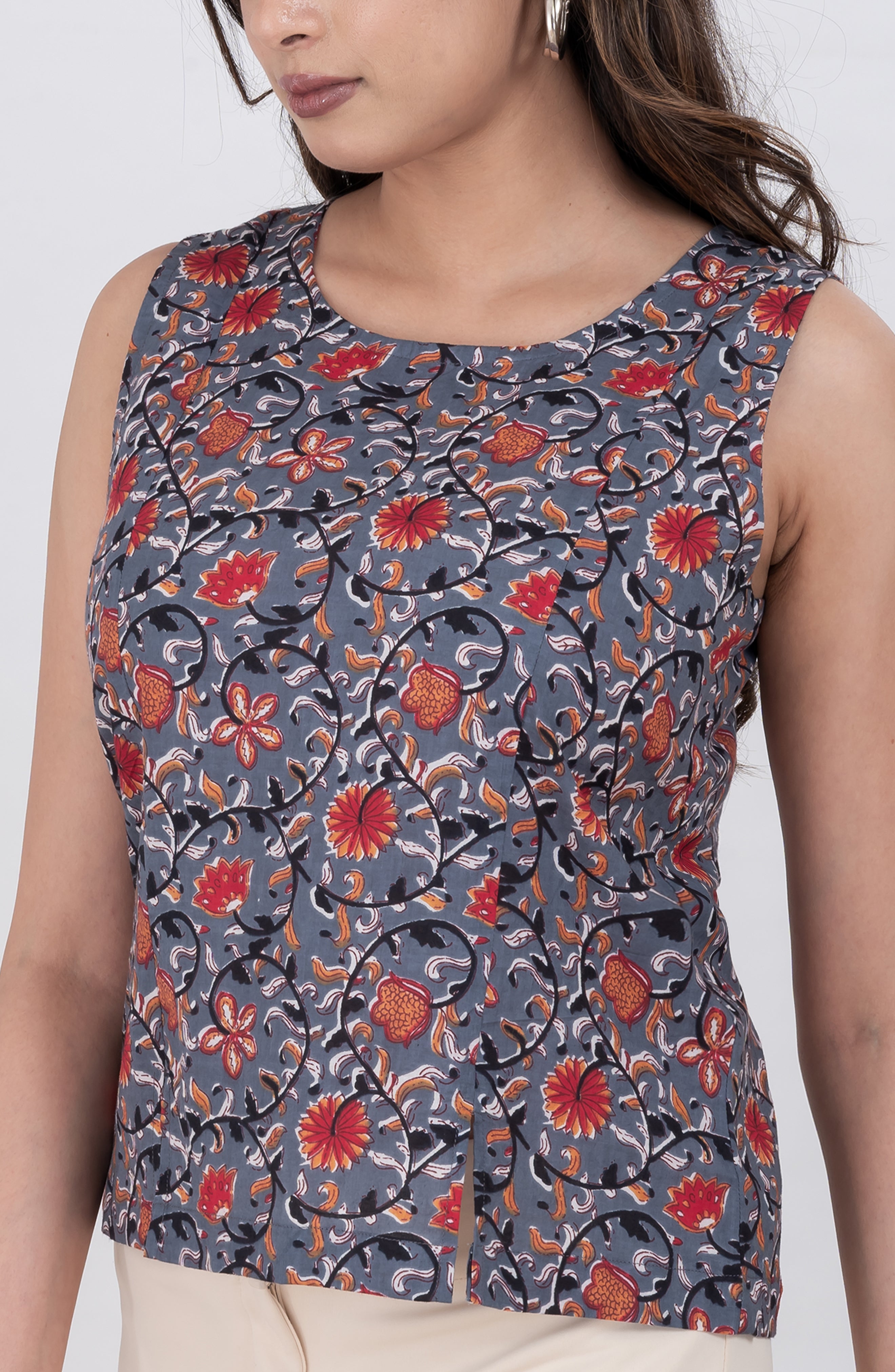 boho cotton sleeveless floral blouse