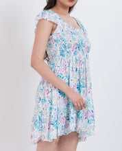 Boho ruffle hem floral mini dress with smocked bodice