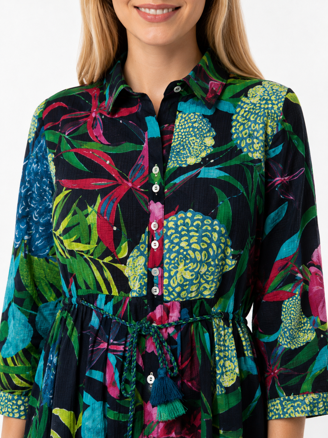 Floral Tropical Print Maxi Dress | Women's Boho Summer Shirt Dress | Vacation Dress