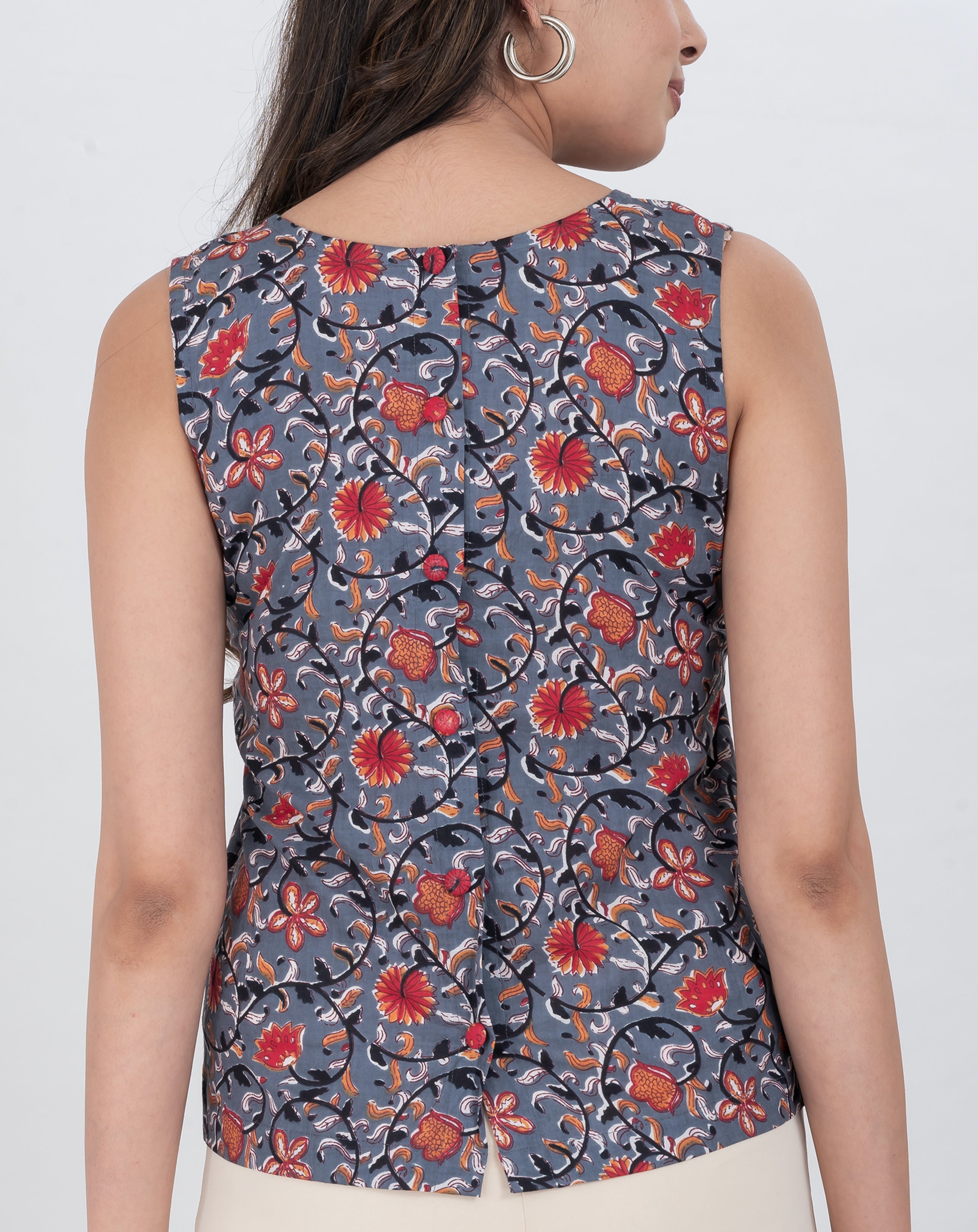 summer floral block print cotton tunic