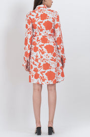 Button down floral shirt style dress with collar