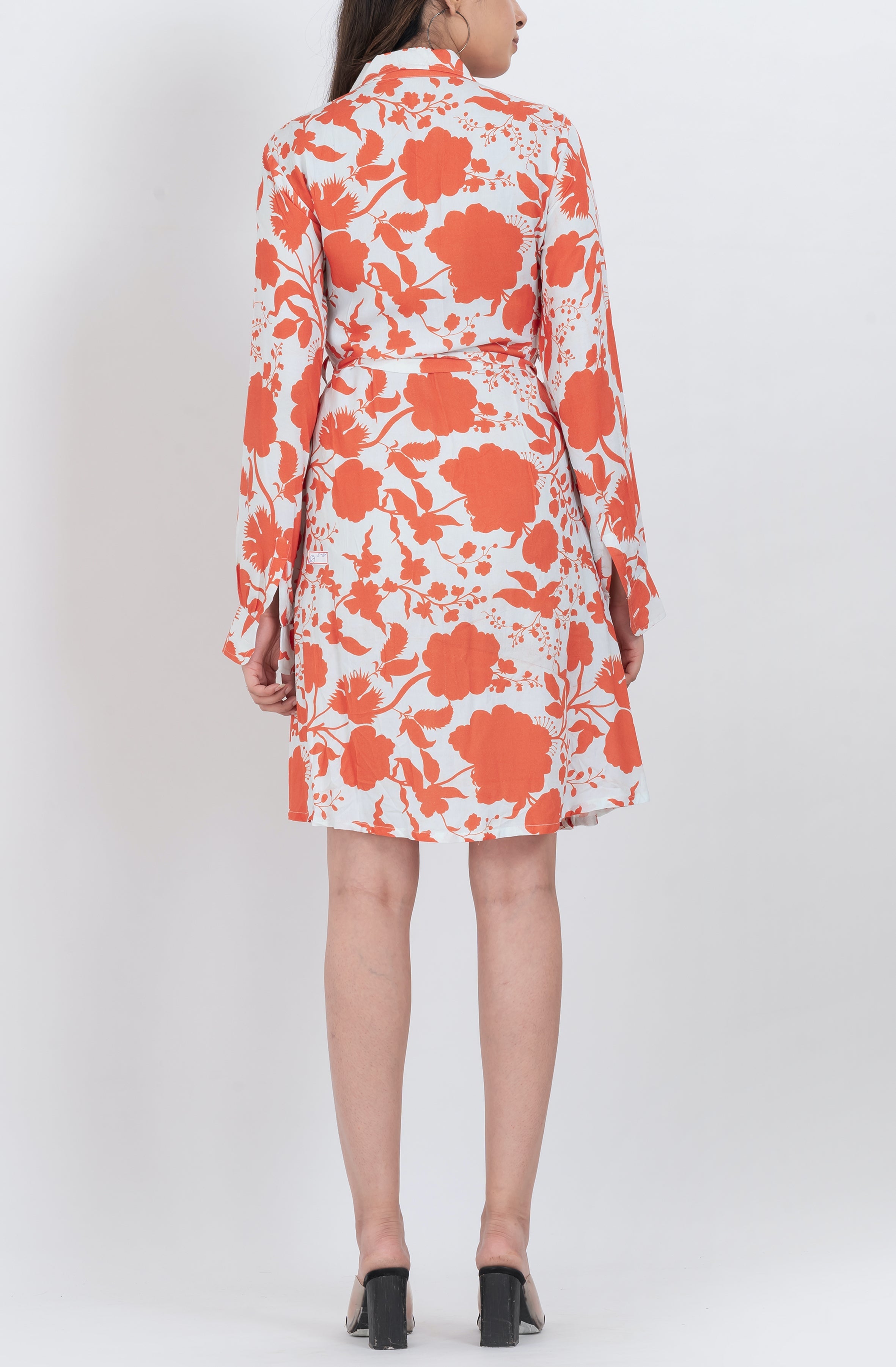 Button down floral shirt style dress with collar