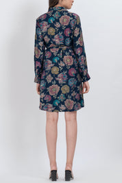 Chic floral belted shirt mini dress with button-down design