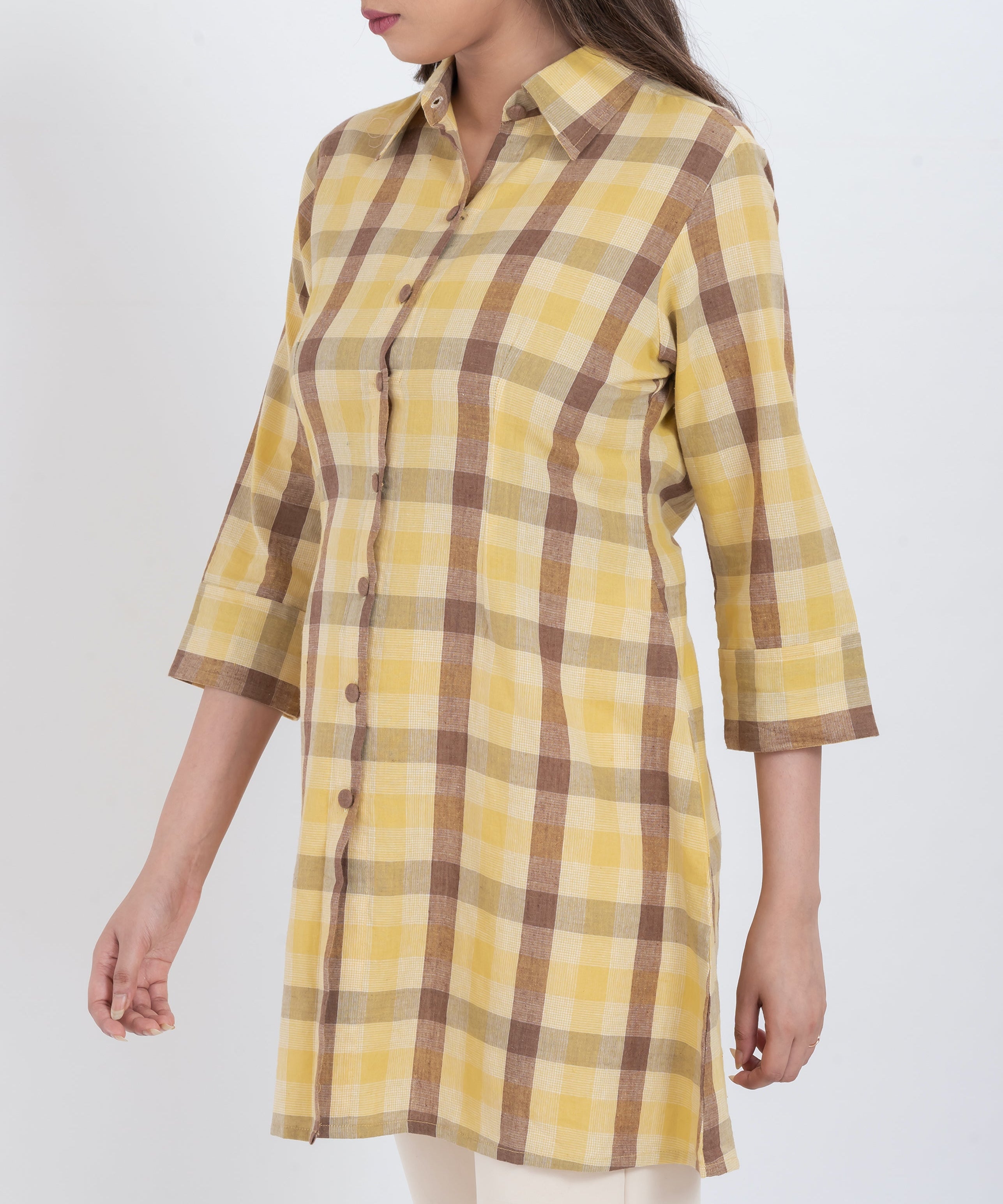 casual cotton checked longline tunic blouse