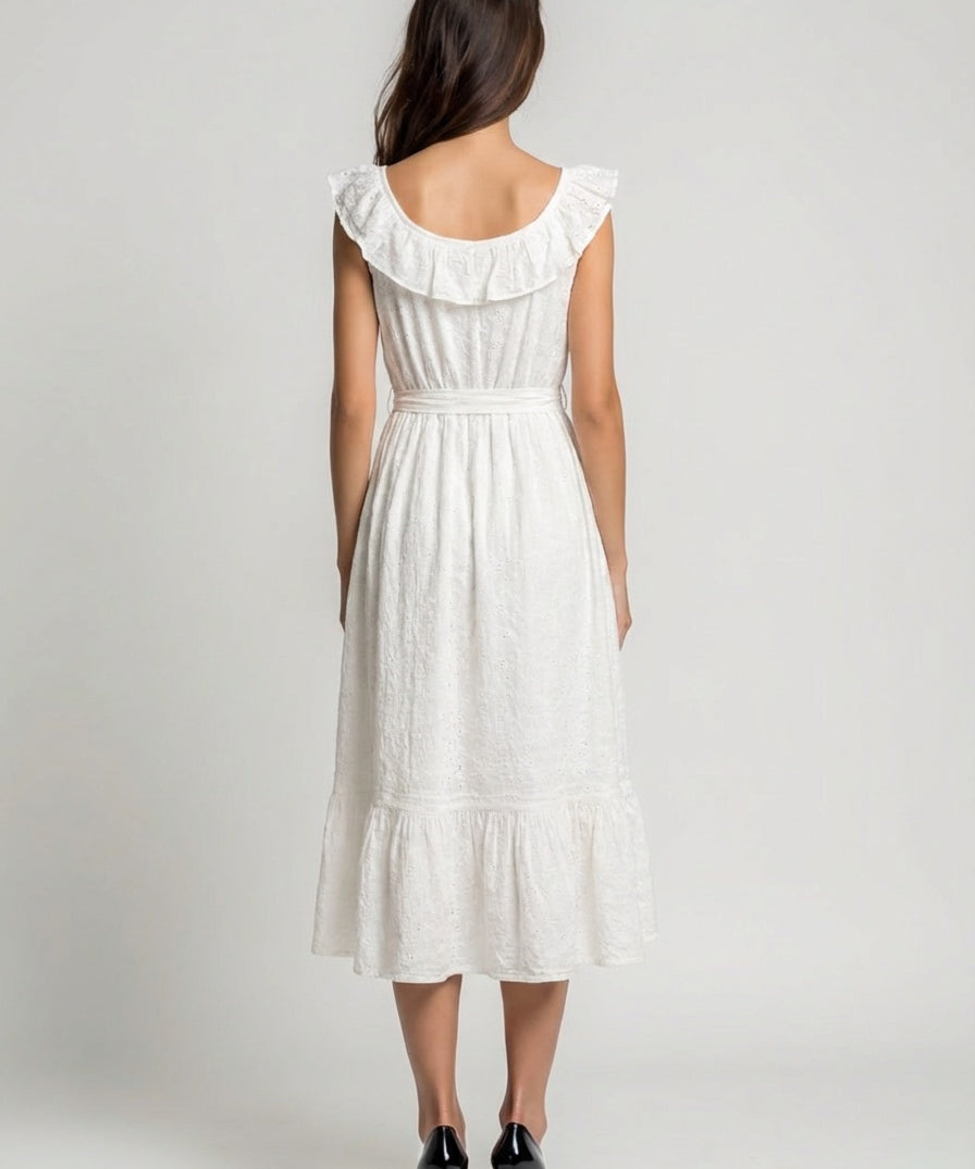 Midi dress with fitted bodice and button details