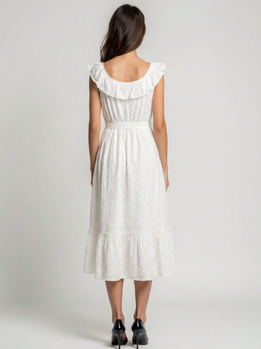Midi dress with fitted bodice and button details