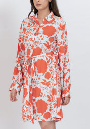 Chic floral shirt collar mini dress with long sleeves