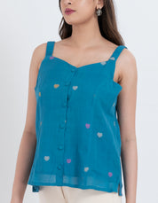 Sleeveless blouse with embroidered heart details