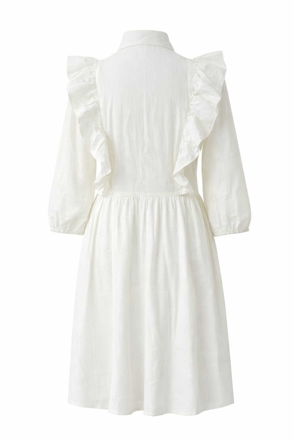 White dress with ruffled light puff sleeves 