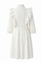 White dress with ruffled light puff sleeves 