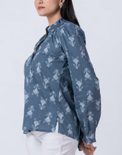 Stylish boho print button-down blouse